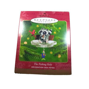 Hallmark Keepsake Ornament The Fishing Hole Racoon Fish Cardinal Ice Fishing